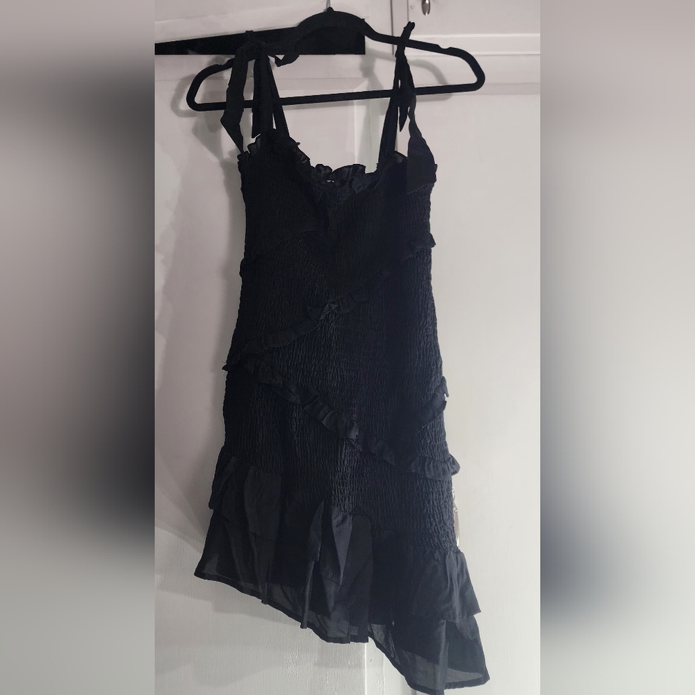 NWT Astr Black Asymmetrical Ruffle Dress Size XS